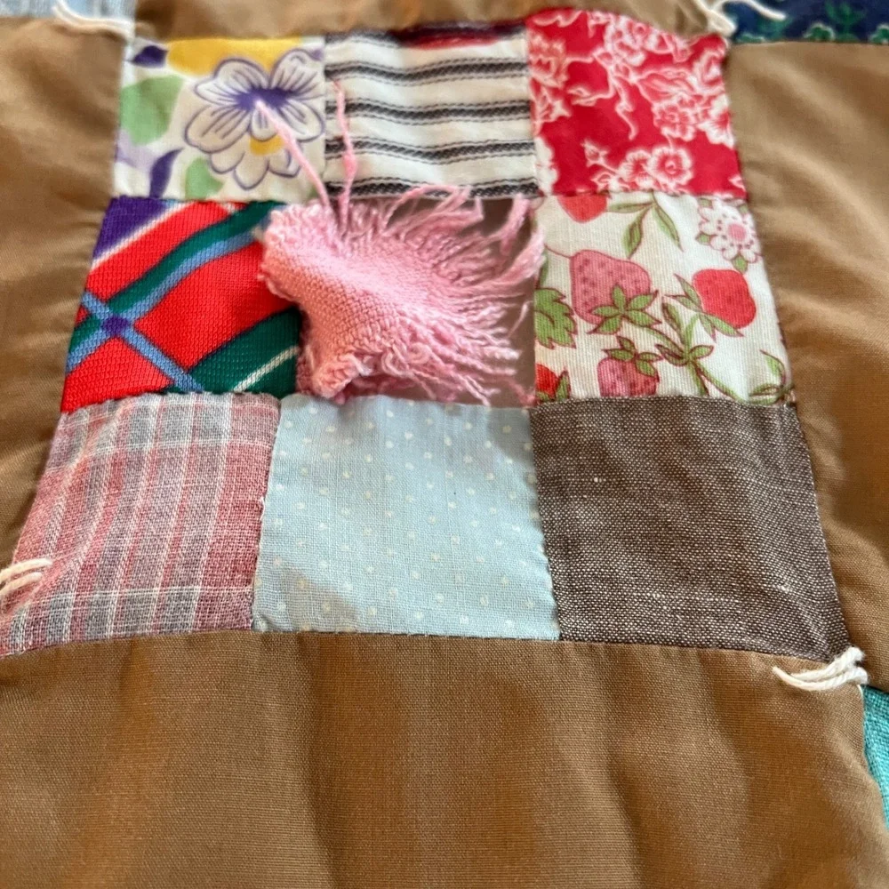 Vintage Handmade Patchwork Quilt Scrappy Multi Color Cotton 90